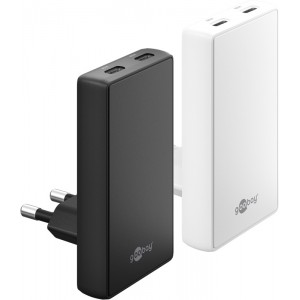 Goobay 65 W Chargeur Rapide Double USB-C PD GaN 90&deg; Flat blanc (2x USB-C)
