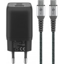 Goobay 65 W Set de Chargeur Rapide USB-C Nano et de C&acirc;ble Textile USB-C (1 m)